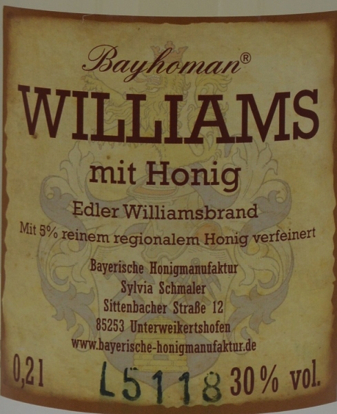 Williams mit Honig verfeinert  0,2 l    30,0 %/vol